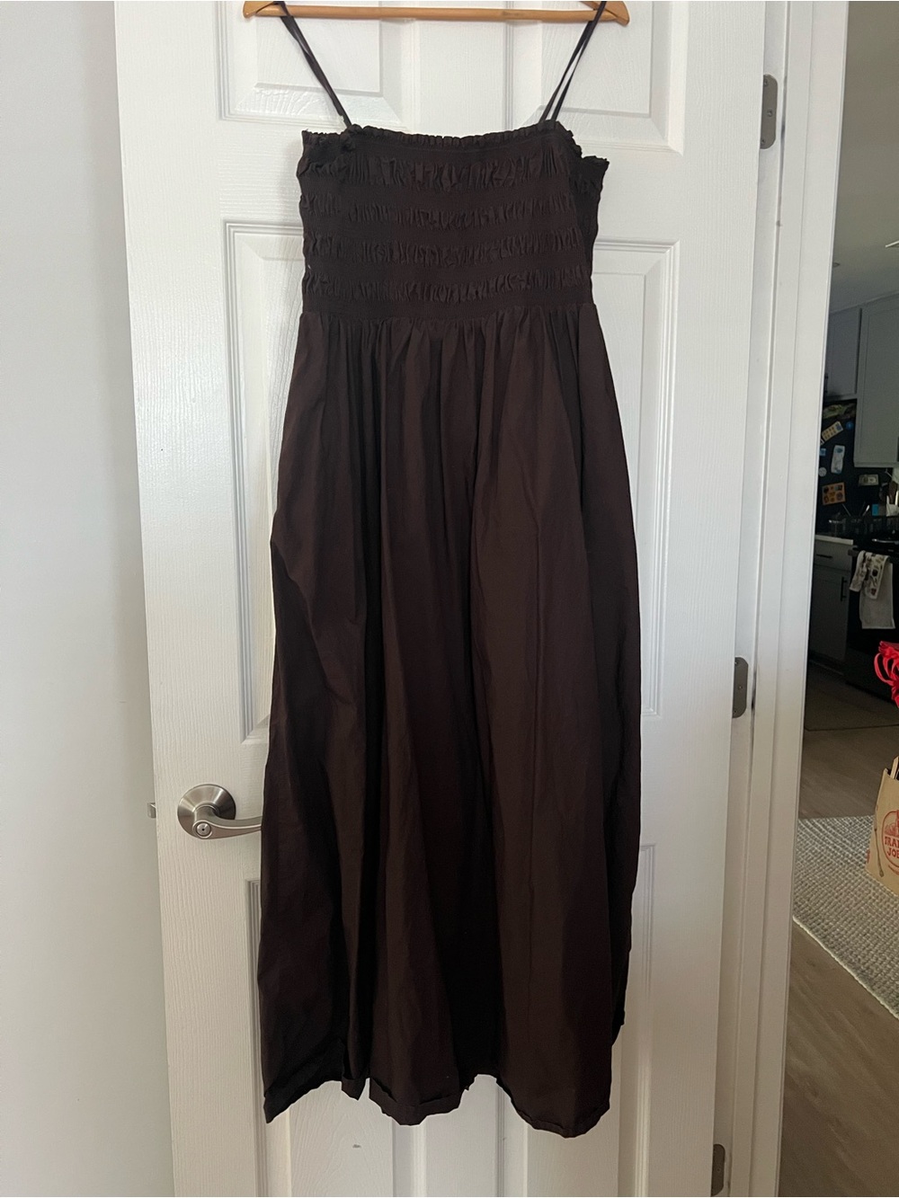 LOFT Chocolate Brown Smocked Maxi Dress with Spaghetti Straps